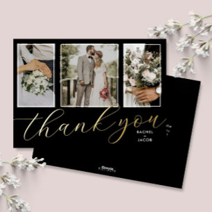 Carte de remerciement de mariage à 3 photos avec é