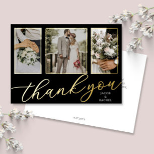 Carte de remerciement de mariage à 3 photos avec é
