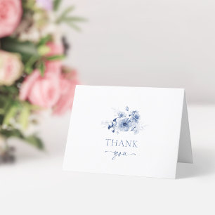 Carte de remerciement de mariage à fleurs bleu pou