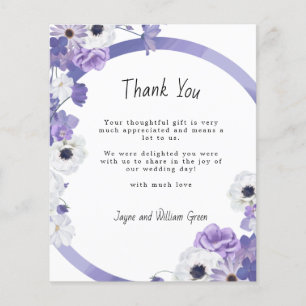 Carte de remerciement de mariage à fleurs violette