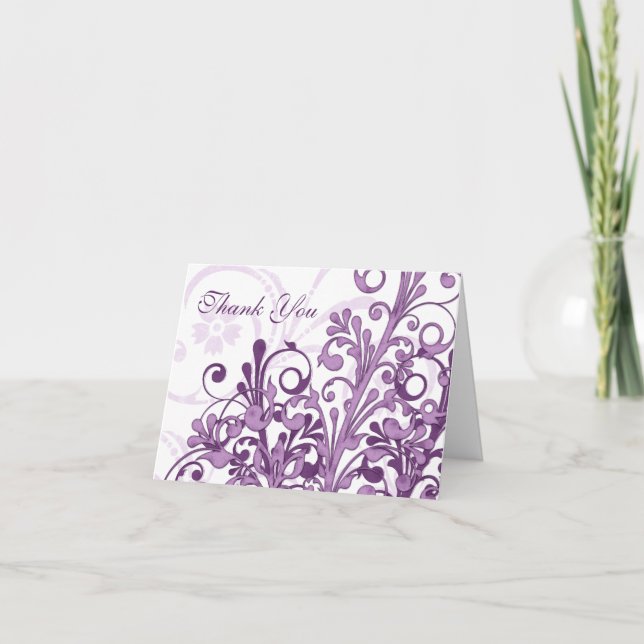 Carte de remerciement de mariage à fleurs violette (Devant)