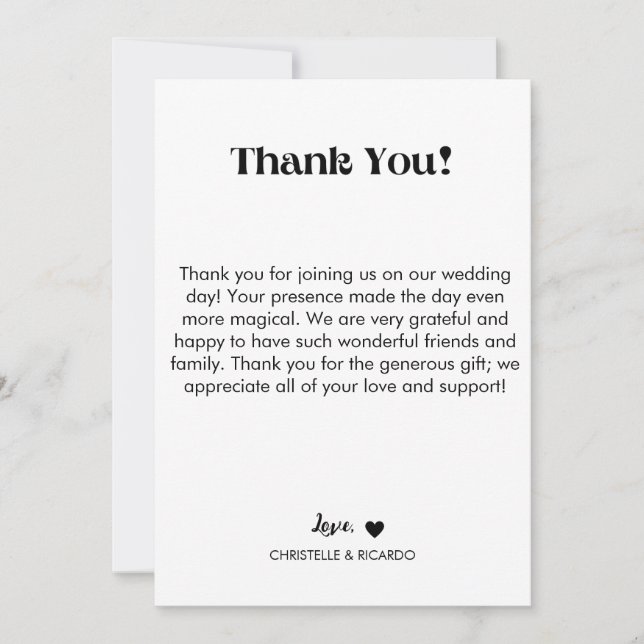 Carte de remerciement de mariage à l'écriture call (Devant)