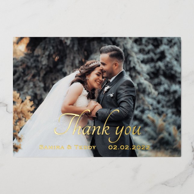 Carte de remerciement de mariage à l'écriture feui (Recto)
