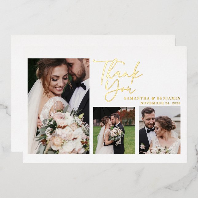 Carte de remerciement de mariage à motif de script (Recto/Verso)