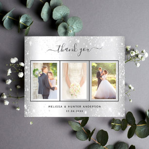 Carte de remerciement de mariage argent pailleté p