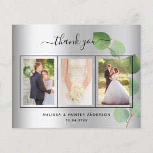 Carte de remerciement de mariage argenté avec text