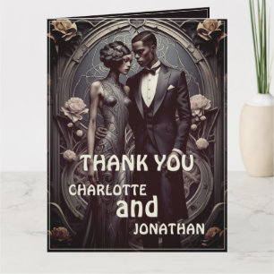 Carte de remerciement de mariage Art Déco élégante
