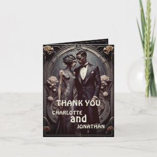 Carte de remerciement de mariage Art Déco élégante
