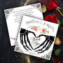 Carte de remerciement de mariage aux mains squelet