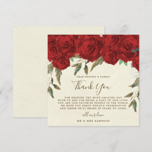 carte de remerciement de mariage aux roses rouges