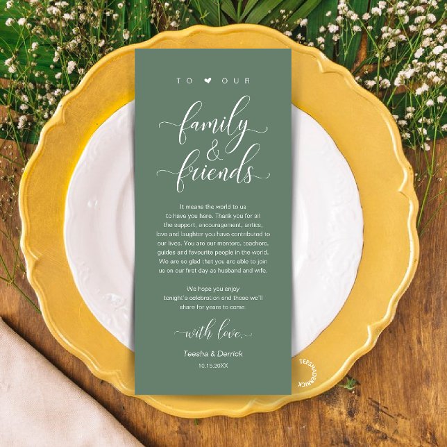 Carte de Remerciement de Mariage avec Assiette de  (Sage Green Wedding Place Setting Thank You Card, Dinner Lunch Brunch Party Celebration)