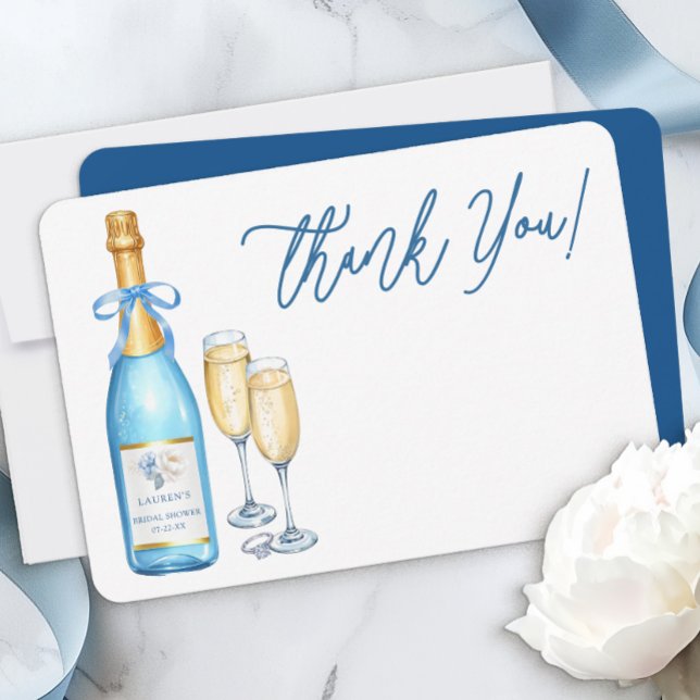 Carte de remerciement de mariage avec champagne bl (Blank Thank You Card)