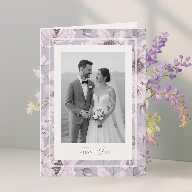 Carte de remerciement de mariage avec fleurs lavan (Créateur téléchargé)