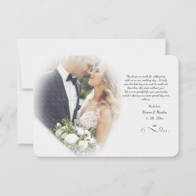 Carte de remerciement de mariage avec photo brumeu (Devant)