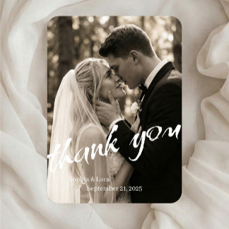 Carte de remerciement de mariage avec photo noir e