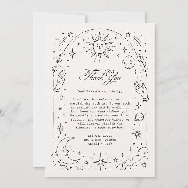 Carte de remerciement de mariage céleste (Devant)