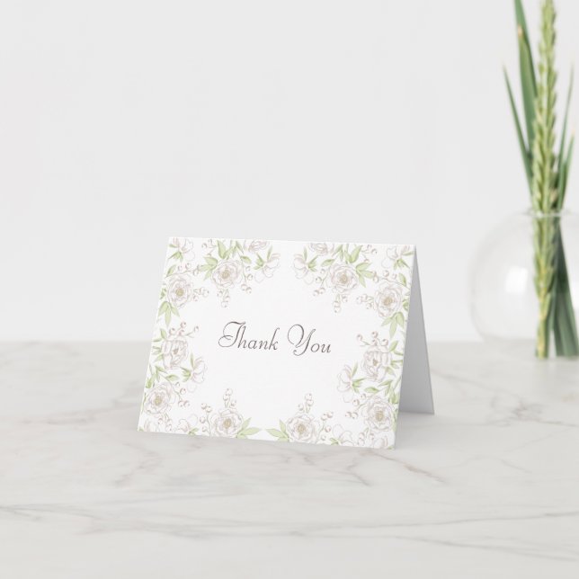 Carte de remerciement de mariage classique Rose Bl (Devant)