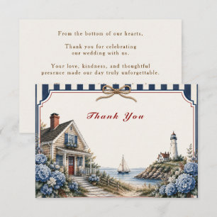 Carte de remerciement de mariage de cottage côtier