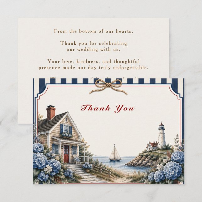 Carte de remerciement de mariage de cottage côtier (Devant / Derrière)