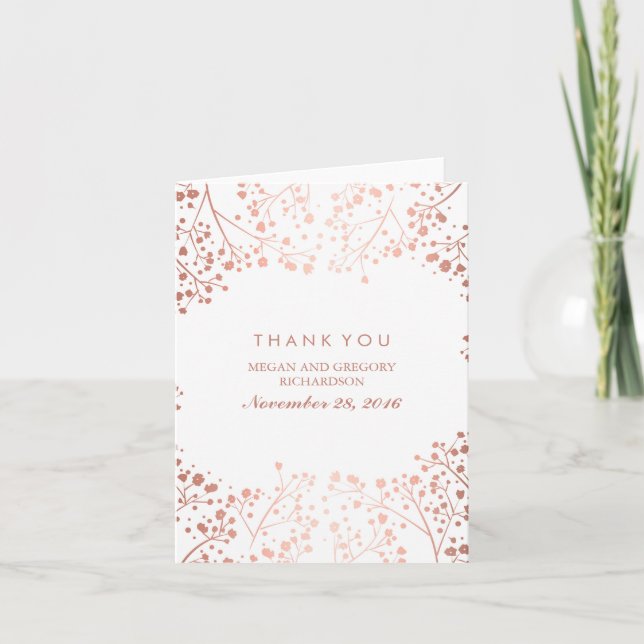 Carte de remerciement de mariage effet rose gold B (Devant)
