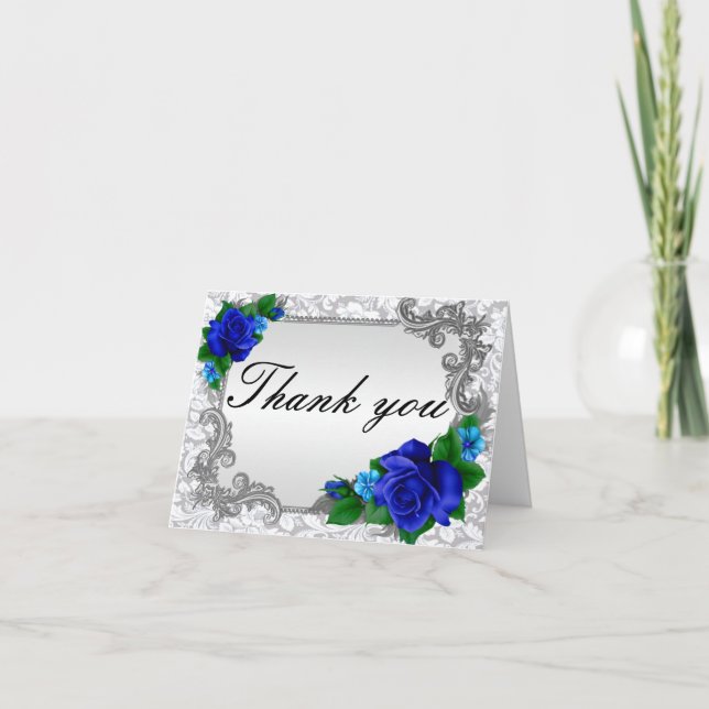 Carte de remerciement de mariage Elegant Blue Rose (Devant)