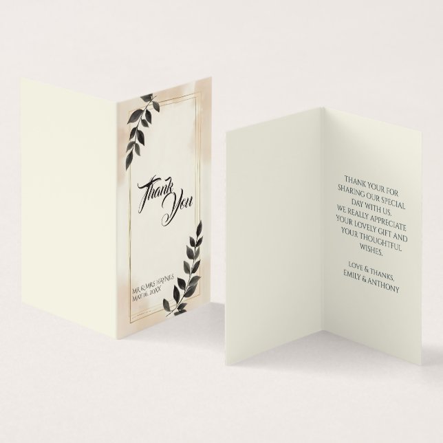 Carte de remerciement de mariage élégante à feuill (Inside and Outside)