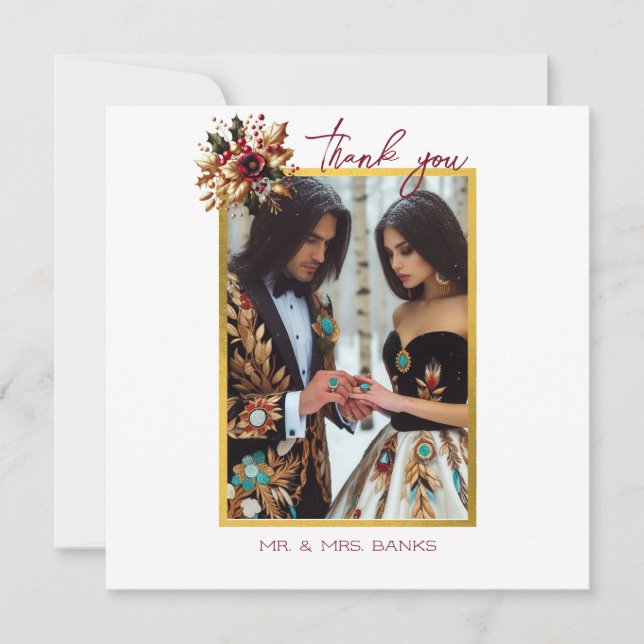 Carte de remerciement de mariage élégante avec feu (Devant)