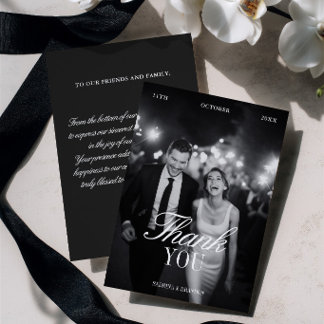 Carte de remerciement de mariage élégante noir et 