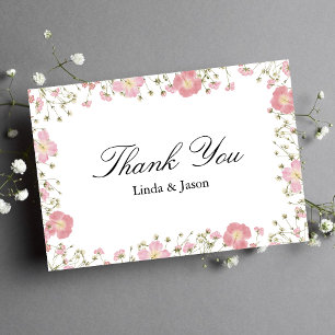 Carte de Remerciement de Mariage Élégante Rose Aut