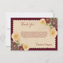 Carte de remerciement de mariage élégante vintage