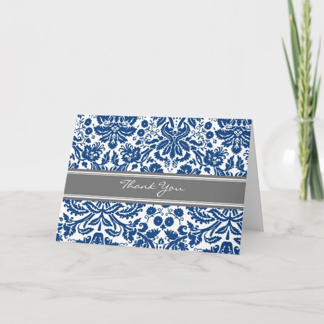 Carte de remerciement de mariage en damas gris ble (Devant)