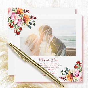 Carte de remerciement de mariage fleur ton joyau T