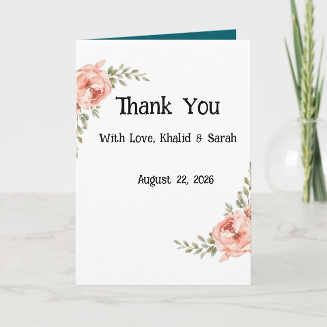Carte de remerciement de mariage floral Boho éléga (Devant)