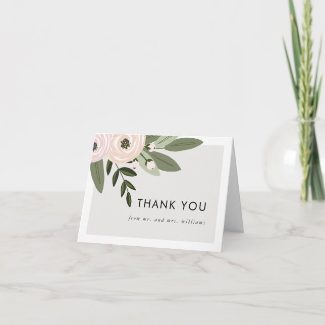 Carte de remerciement de mariage floral Merci (Devant)