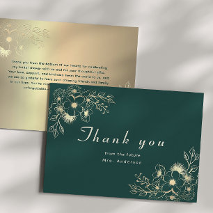 Carte de remerciement de mariage floral or