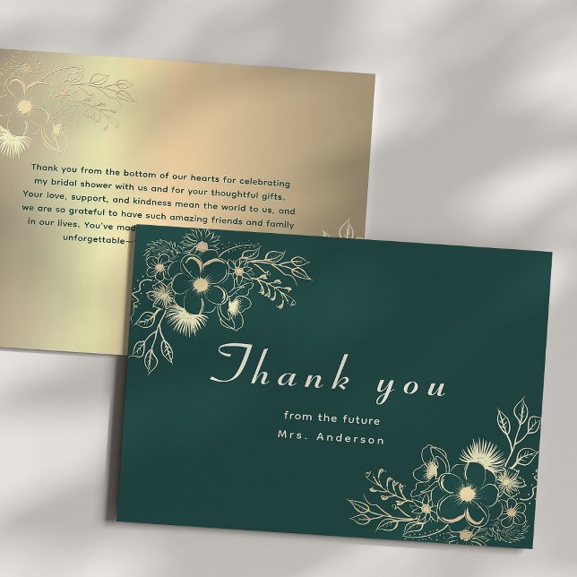 Carte de remerciement de mariage floral or (Créateur téléchargé)