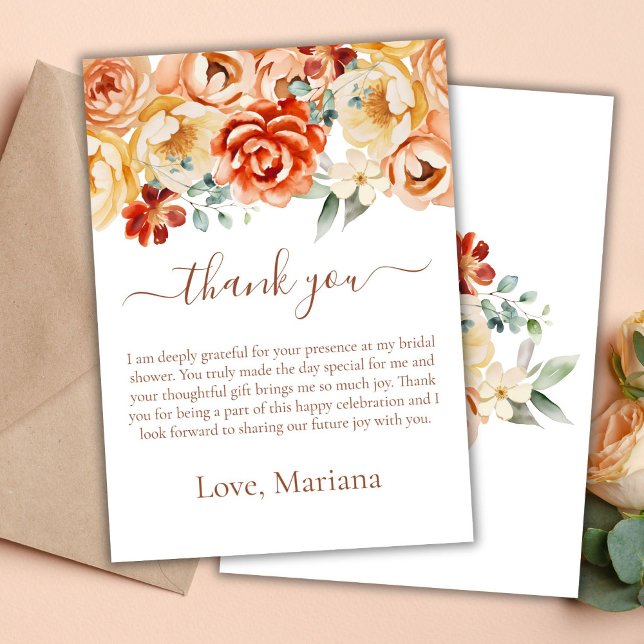 Carte de remerciement de mariage floral pêche roui (Créateur téléchargé)