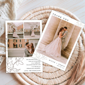 Carte de remerciement de mariage florale minimalis