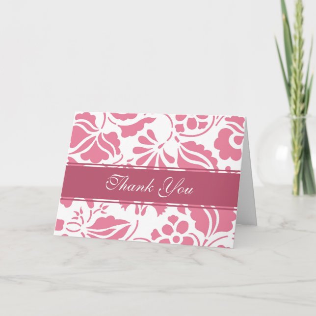 Carte de remerciement de mariage florale rose et b (Devant)