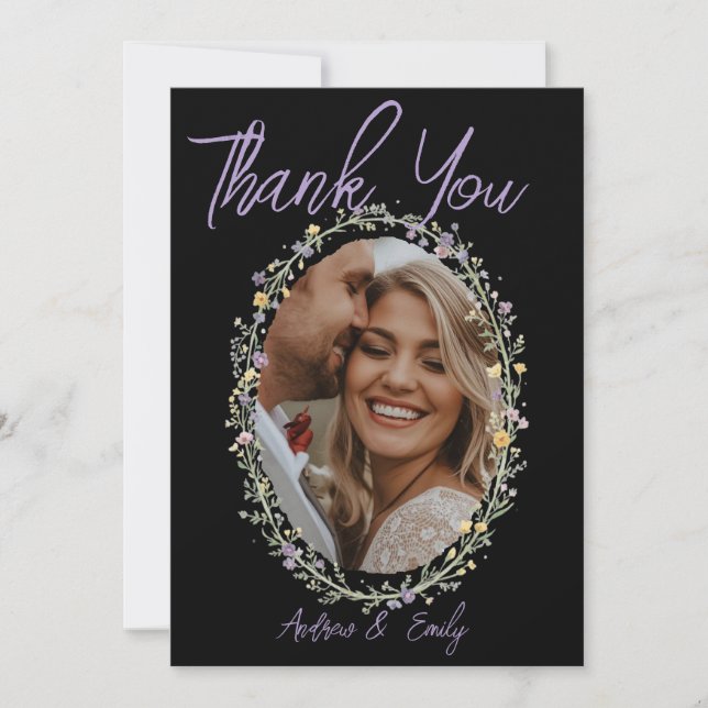 Carte de remerciement de mariage florale simple mo (Devant)