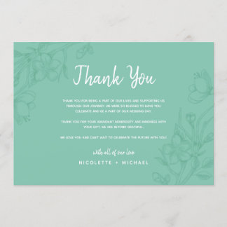 Carte de remerciement de mariage florale verte et 