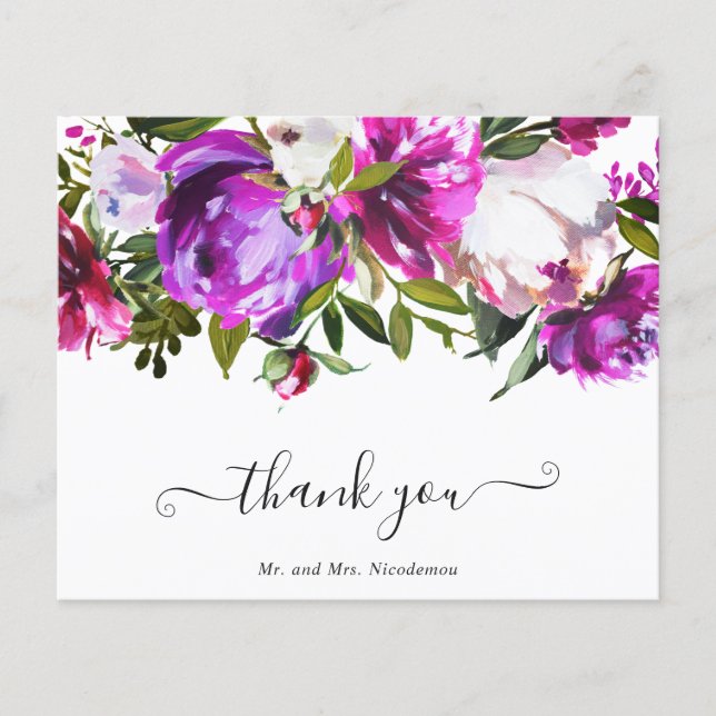 Carte de remerciement de mariage florale violette  (Devant)