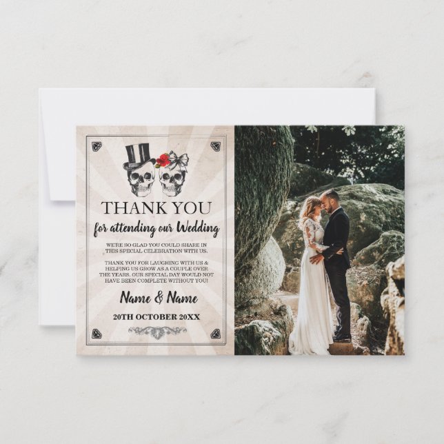 Carte de remerciement de mariage Halloween Crânes  (Devant)