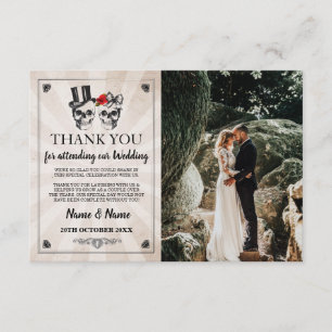 Carte de remerciement de mariage Halloween Crânes 