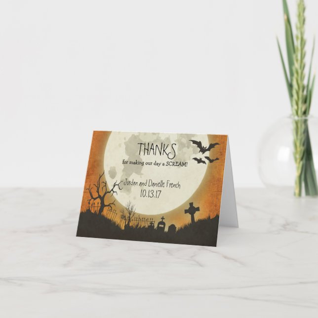 Carte de remerciement de mariage Halloween - lune  (Devant)