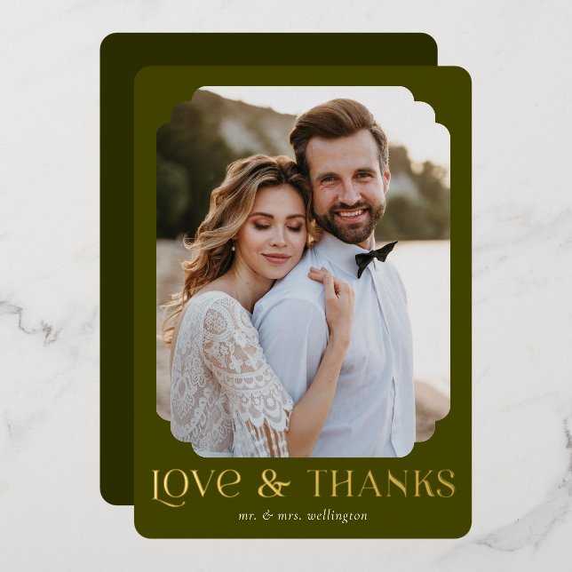 Carte de remerciement de mariage Love Thanks Olive (Recto/Verso)