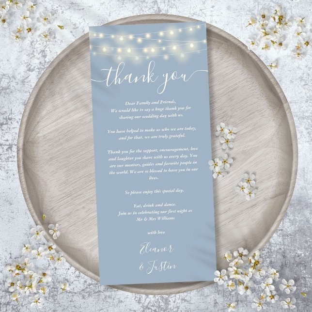 Carte de Remerciement de Mariage Lumières Bleu Pou (Wedding Thank You Lights Dusty Blue Place Card)