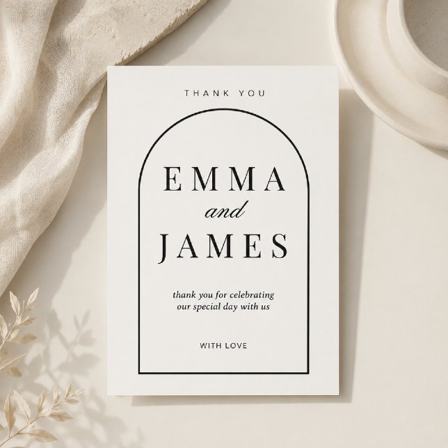Carte de remerciement de mariage minimale en forme (Showcase timeless elegance with this luxury Arch Shape Minimal Wedding Thank You Card template.)
