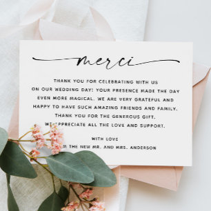 Carte de remerciement de mariage Minimaliste Merci