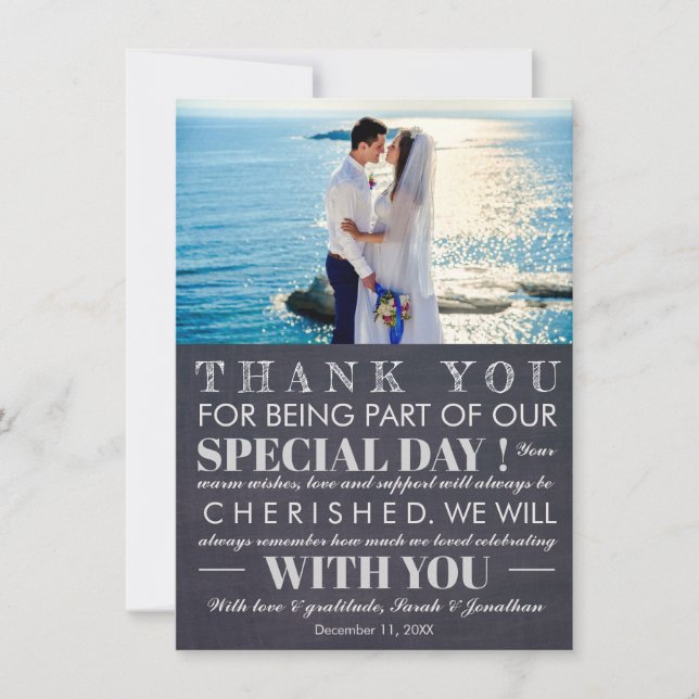 Carte de remerciement de mariage moderne avec tabl (Devant)